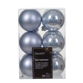 Decoris Shatterproof Baubles Box of 12 Pieces 6cm - Hazy Blue